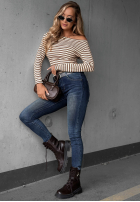 Bluse longsleeve w paski z szerokim dekoltem Cloudy Whisper Puderrosa