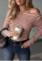 Bluse longsleeve w paski z szerokim dekoltem Cloudy Whisper Puderrosa