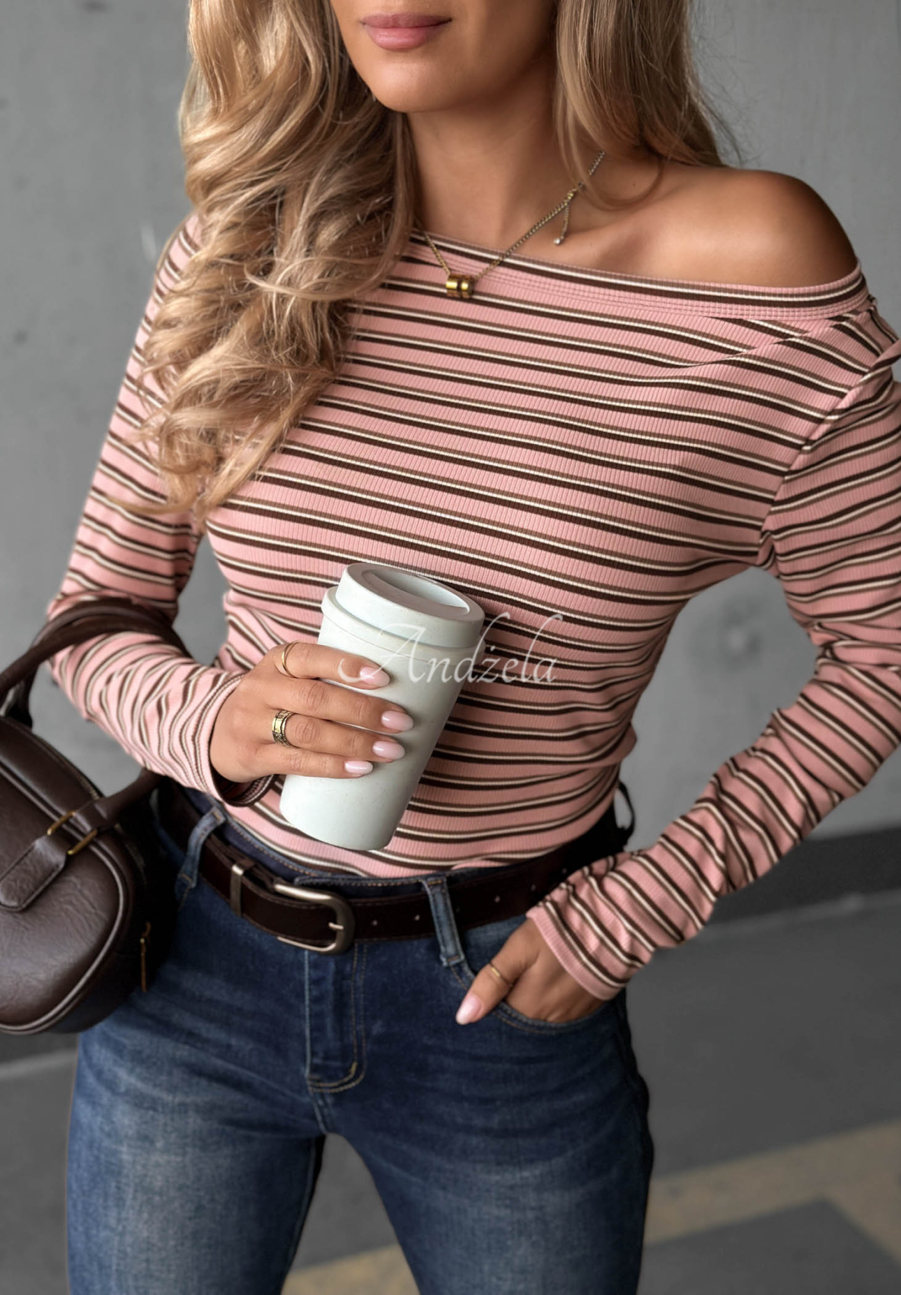 Langärmlige Baumwollbluse mit Streifen Cloudy Whisper Puderrosa