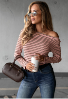 Bluse longsleeve w paski z szerokim dekoltem Cloudy Whisper Puderrosa
