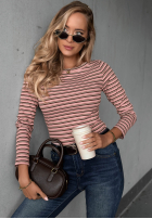 Bluse longsleeve w paski z szerokim dekoltem Cloudy Whisper Puderrosa