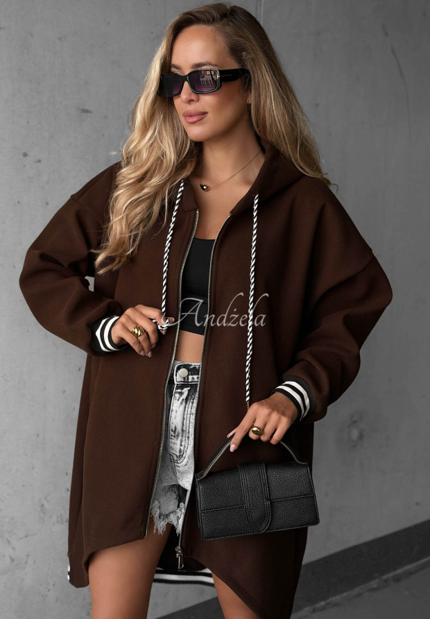 Langes Oversize-Sweatshirt mit Kapuze Cozy Hour Schokoladenbraun