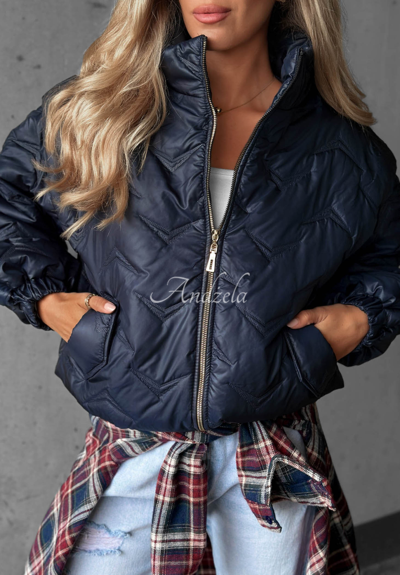 Kurze, gesteppte Bomberjacke Drizzle Days Dunkelblau