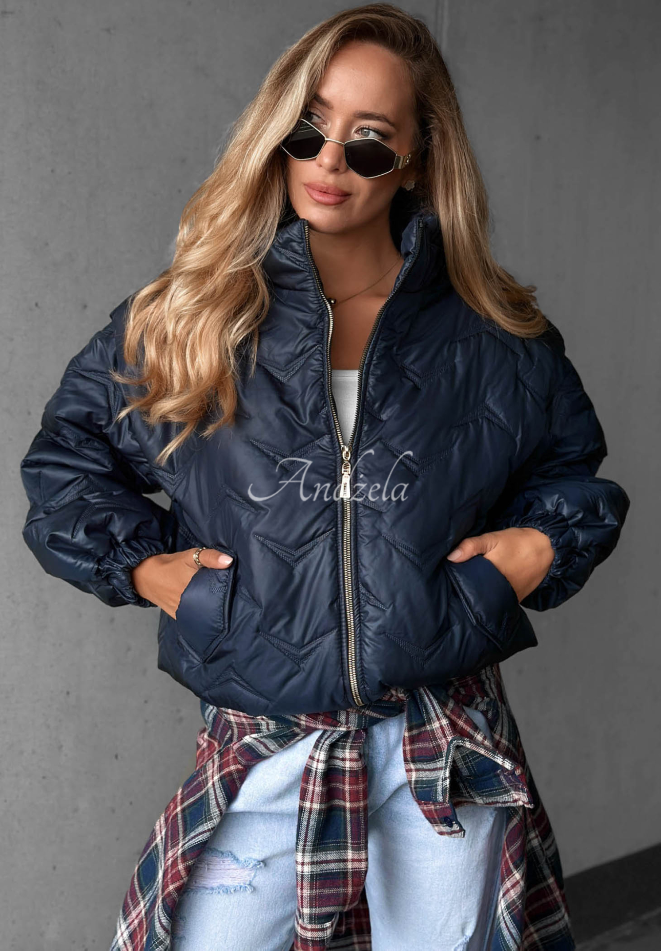 Kurze, gesteppte Bomberjacke Drizzle Days Dunkelblau