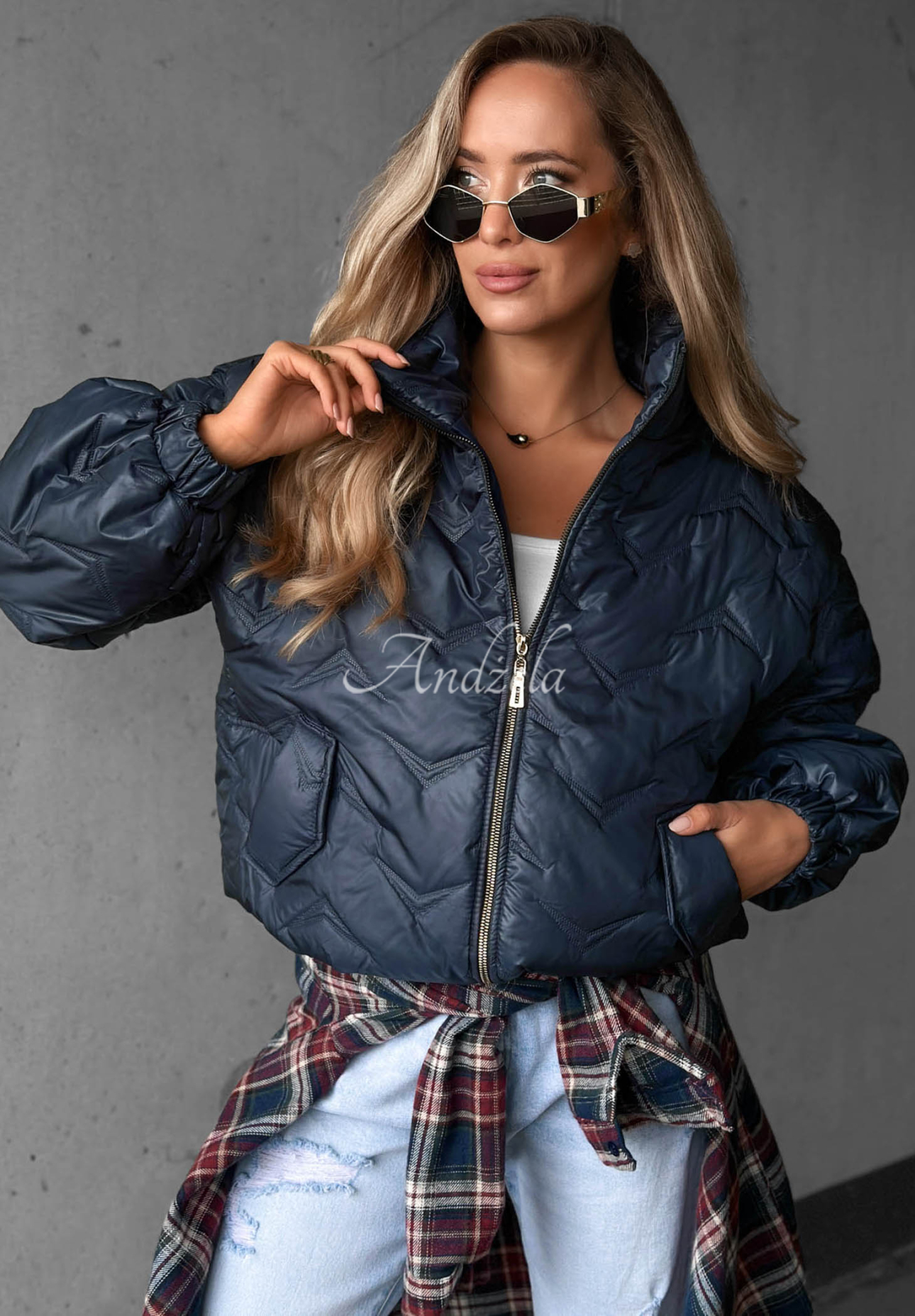 Kurze, gesteppte Bomberjacke Drizzle Days Dunkelblau