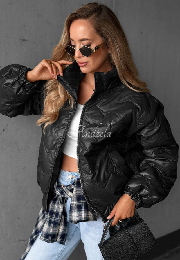 Kurze, gesteppte Bomberjacke Drizzle Days Schwarz