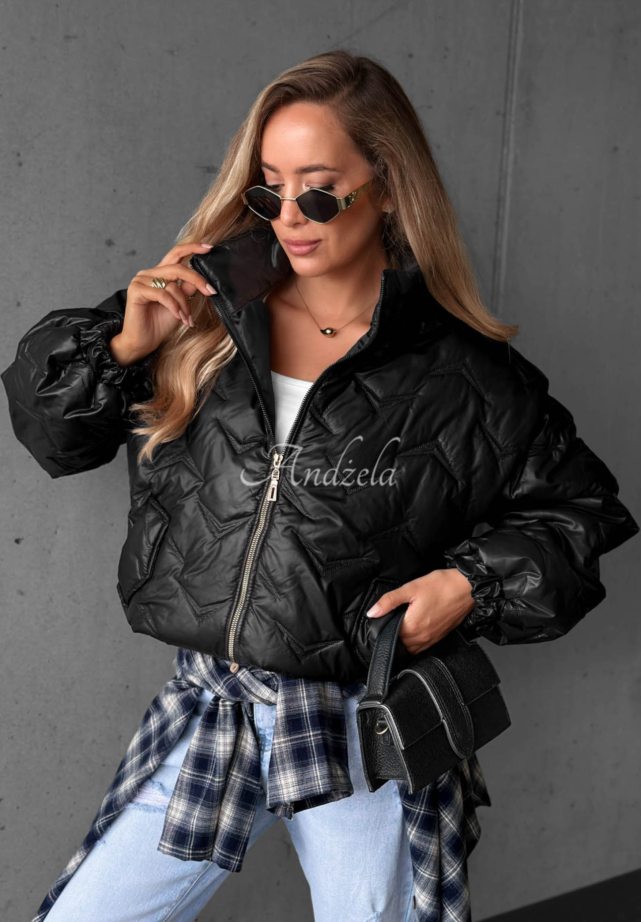 Kurze, gesteppte Bomberjacke Drizzle Days Schwarz
