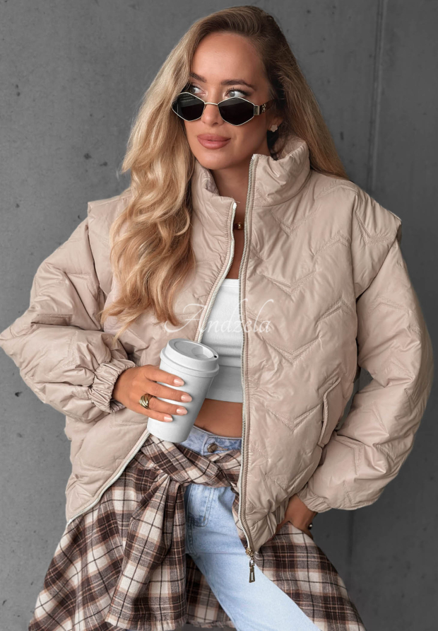 Kurze, gesteppte Bomberjacke Drizzle Days Beige
