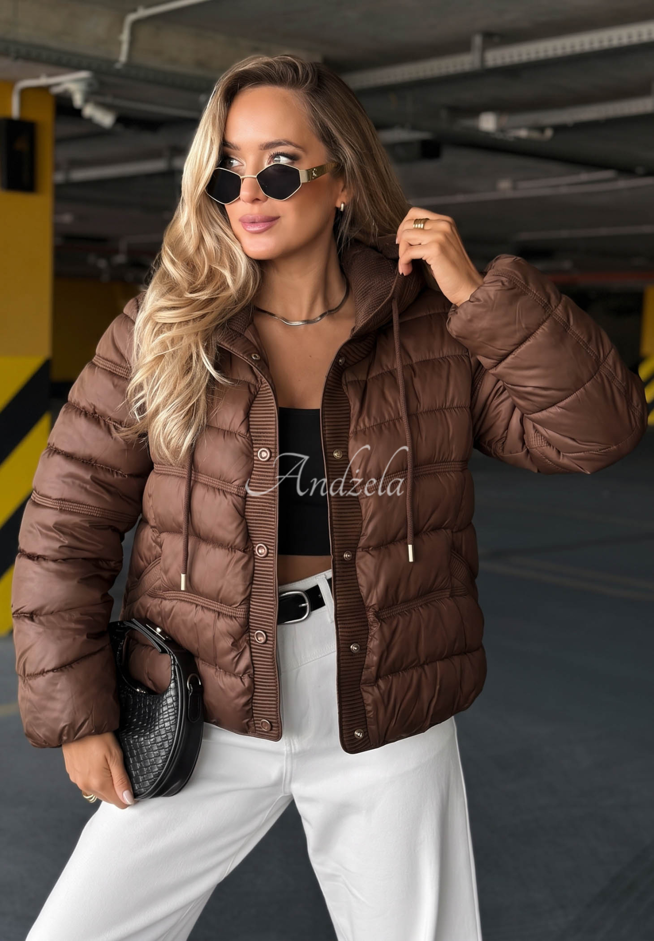 Gesteppte Jacke mit Strick-Einsätzen Secret Note Schokoladenbraun