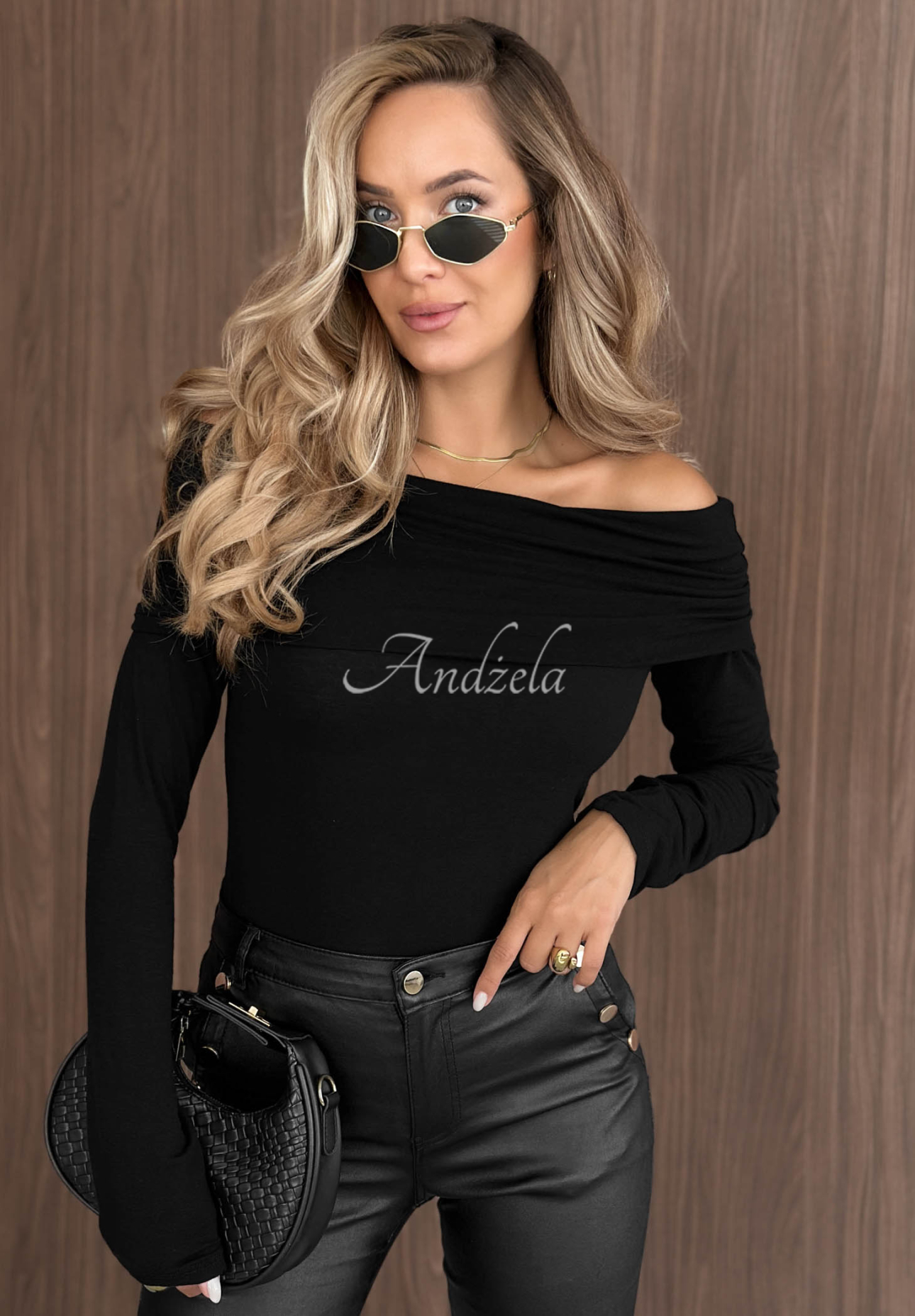 Langarmbluse aus Baumwolle mit freien Schultern Rain Romance Schwarz