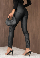 Kunstleder Hose skinny z guzikami Mist Mood Schwarz