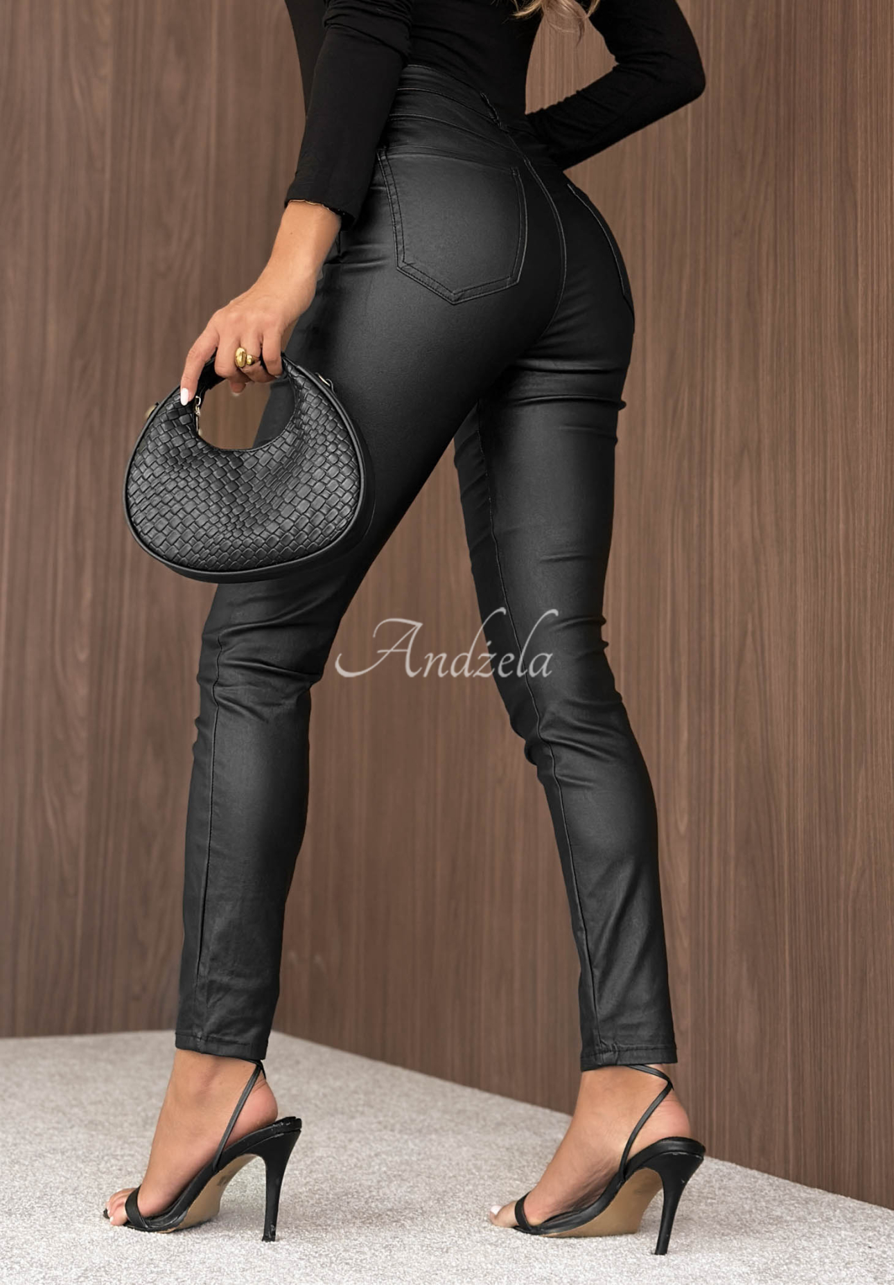 Gewachste Skinny-Hose mit Knöpfen Mist Mood Schwarz