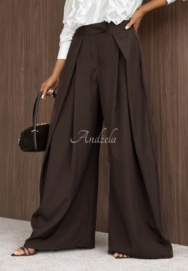 Weit geschnittene Stoffhose mit Falten Cloudy Elegance Schokoladenbraun