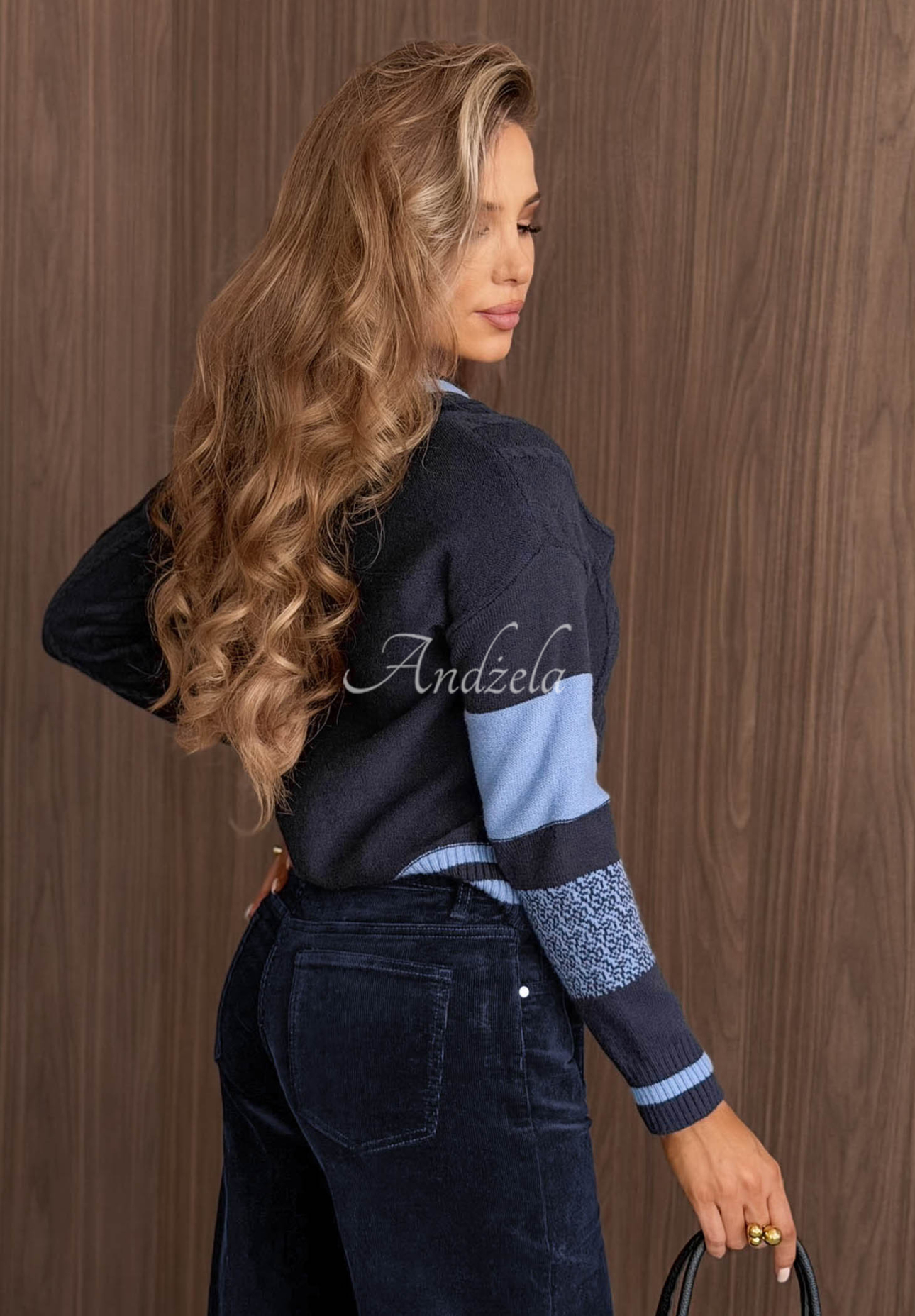 Kurzer, geknöpfter Viskose-Cardigan mit Rautenmuster Fall Pattern Dunkelblau