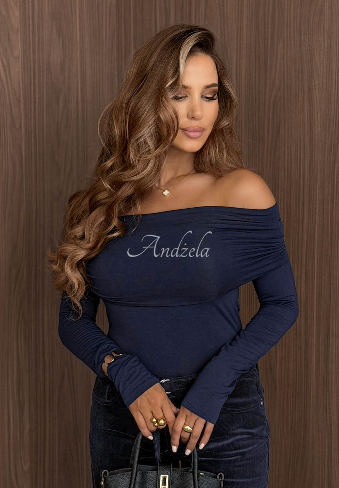 Langarmbluse aus Baumwolle mit freien Schultern Rain Romance Dunkelblau