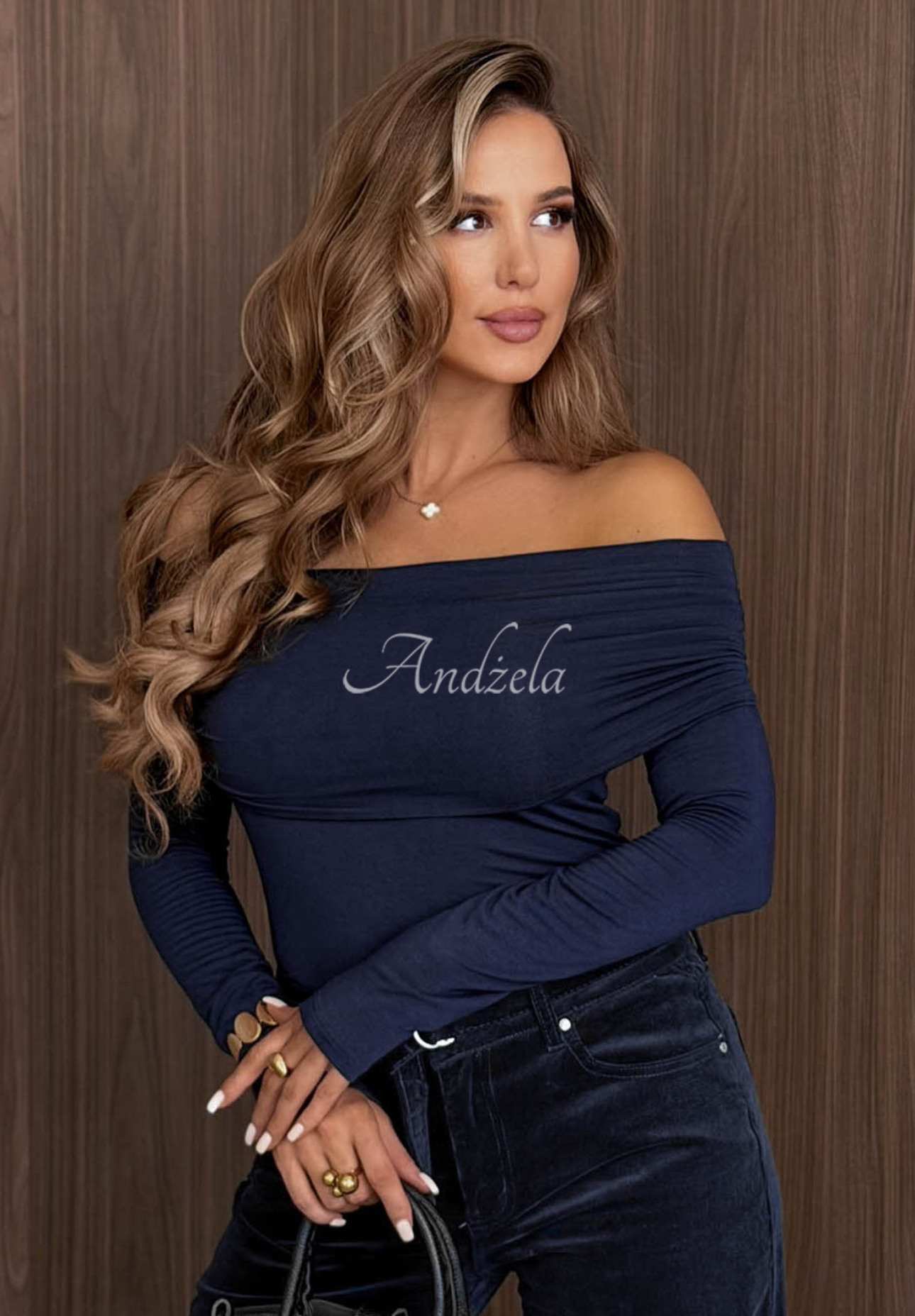 Langarmbluse aus Baumwolle mit freien Schultern Rain Romance Dunkelblau