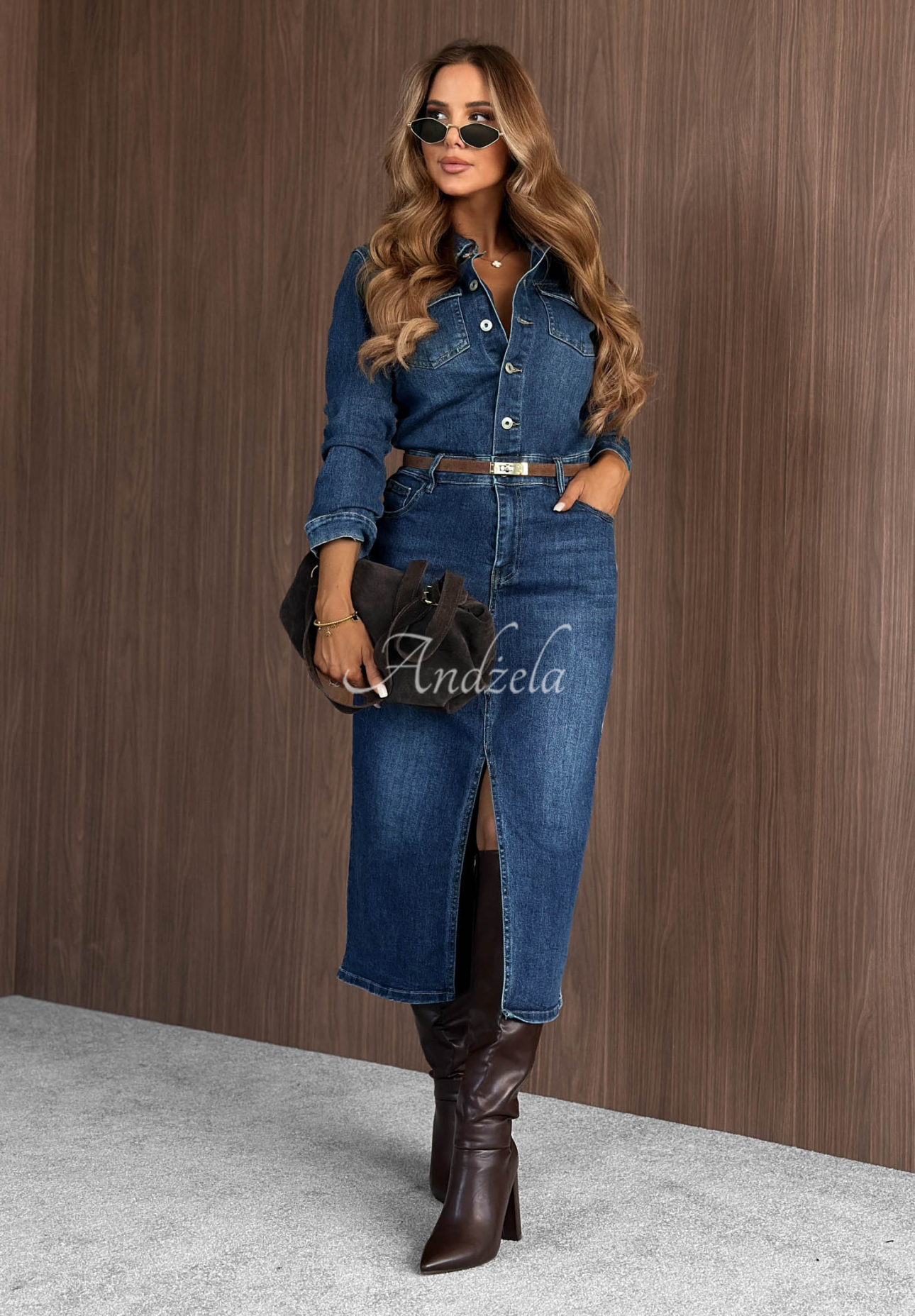Midi-Denimkleid Maple Sunset Dunkelblau