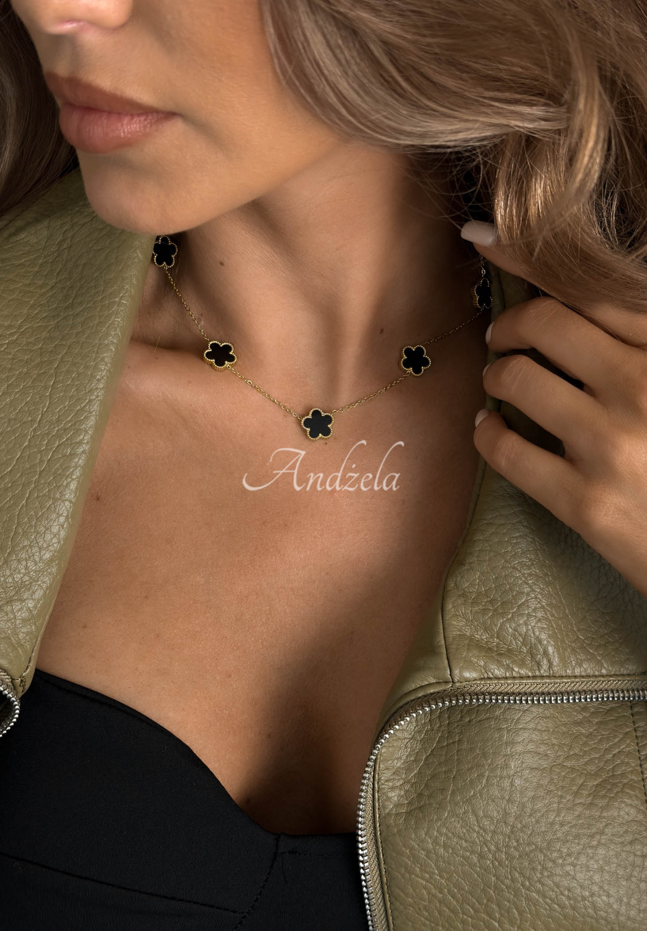 Halskette mit Blümchen Alhambra Gold-Schwarz