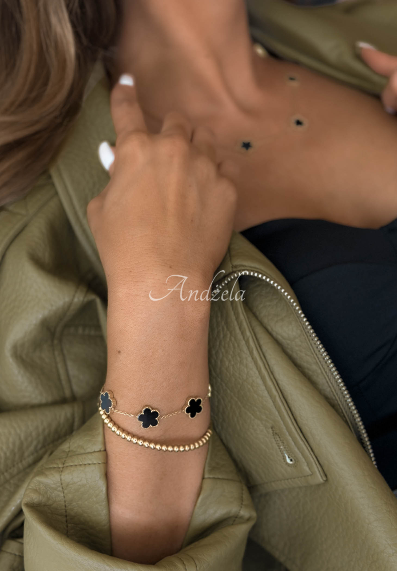 Armband mit Blümchen Alhambra Gold-Schwarz