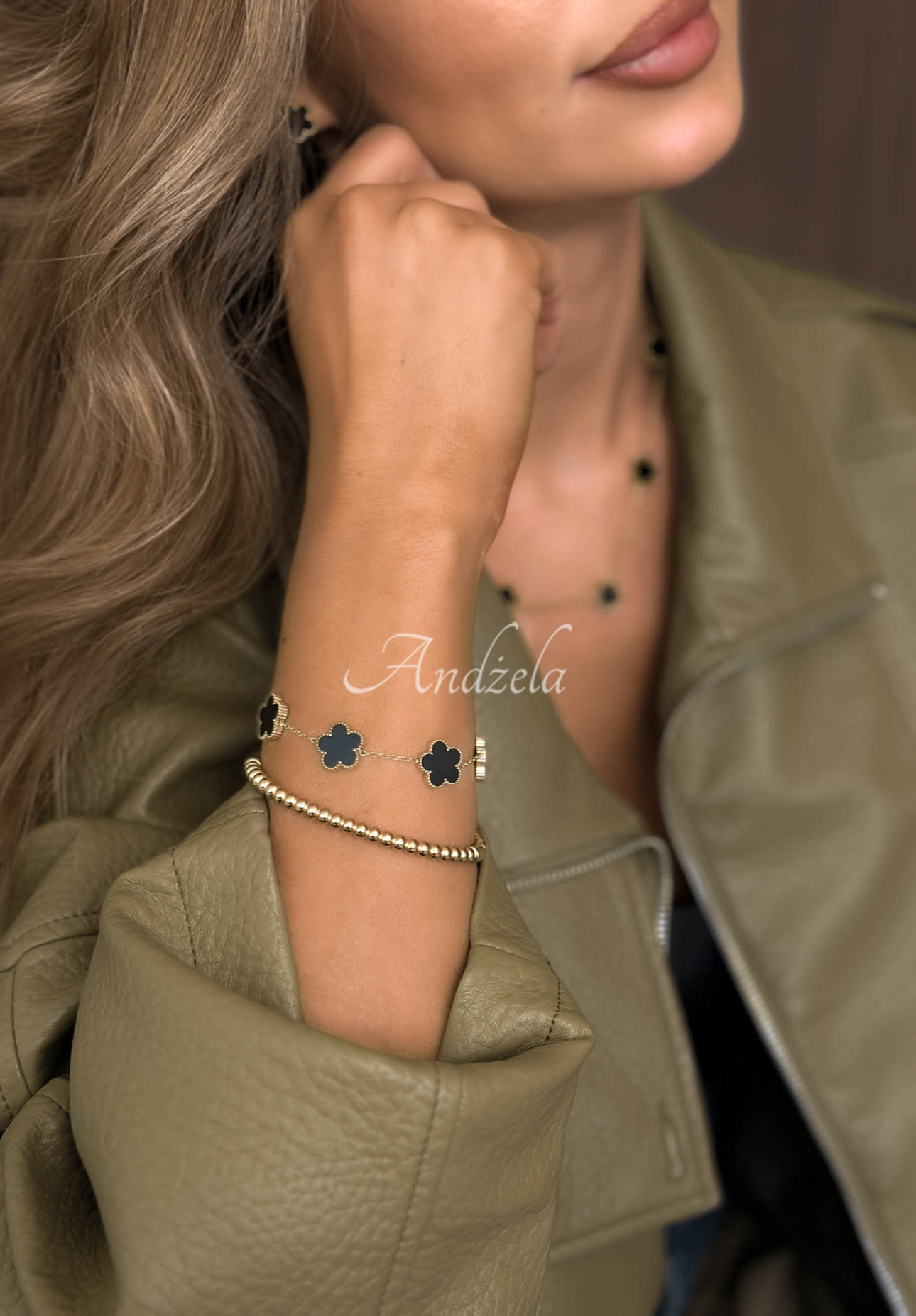 Armband mit Blümchen Alhambra Gold-Schwarz