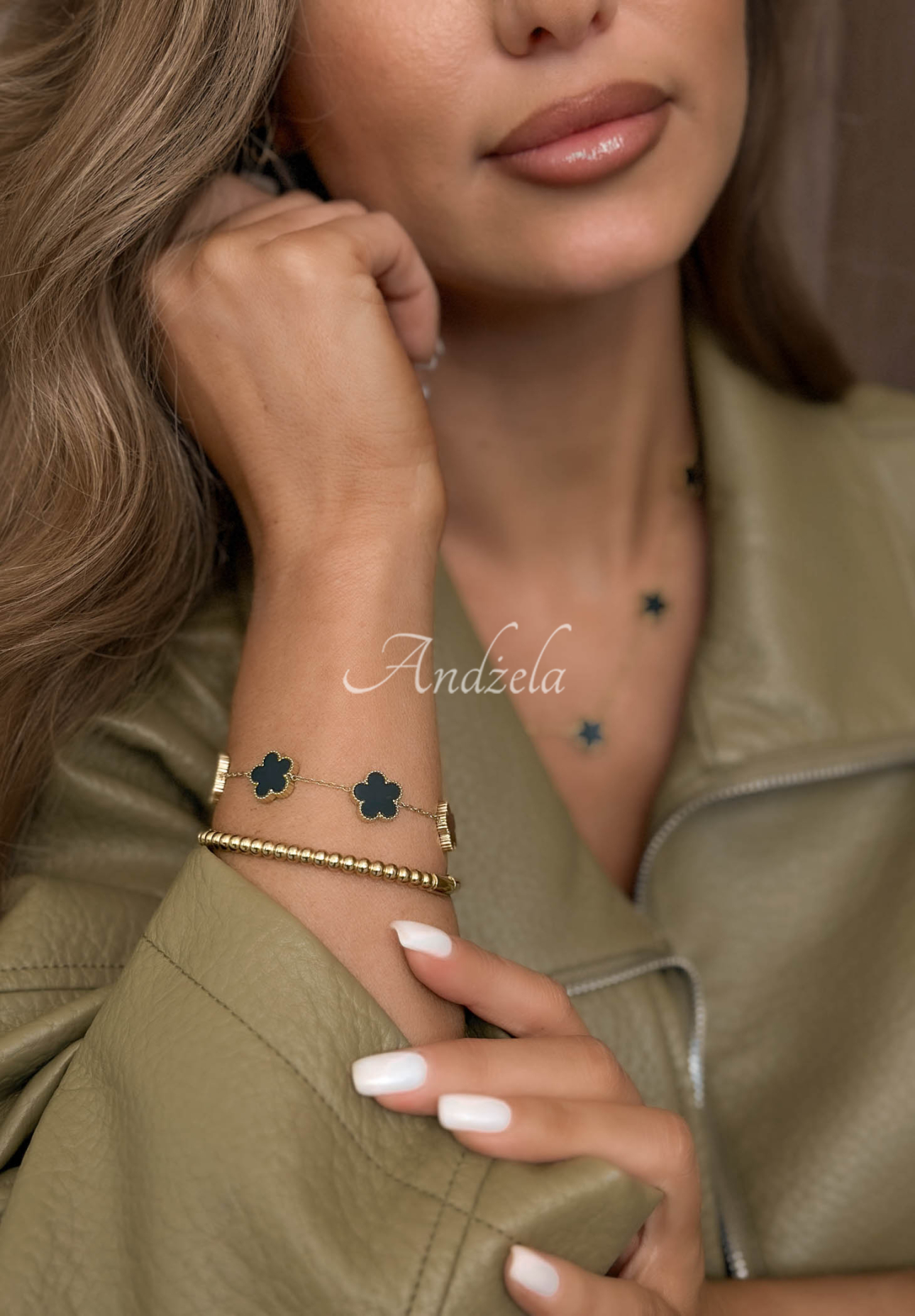 Armband mit Blümchen Alhambra Gold-Schwarz