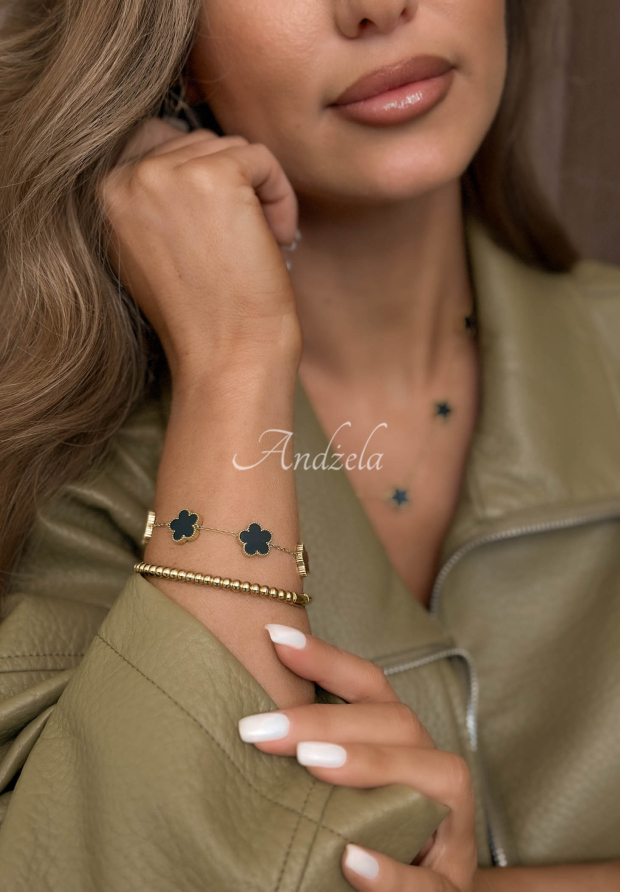 Armband mit Bl&uuml;mchen Alhambra Gold-Schwarz