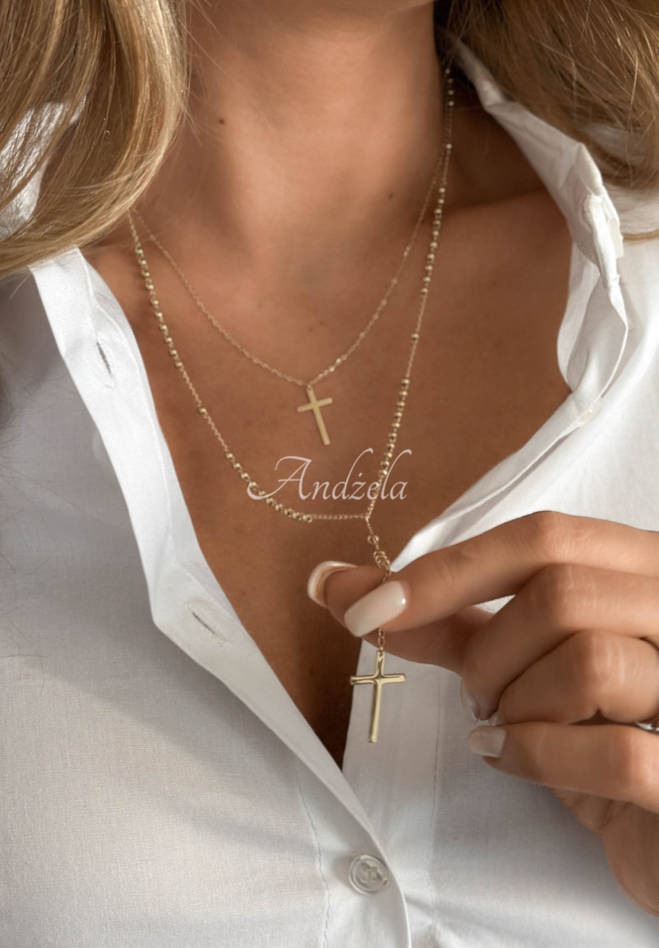Halskette mit Kreuz und Perlen Golden Beads Gold