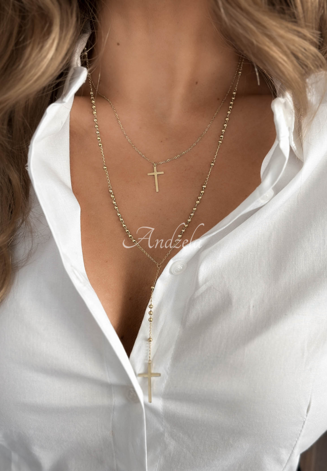 Halskette mit Kreuz und Perlen Golden Beads Gold
