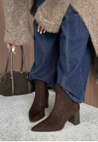 zamszowe Stiefeletten z noskiem w szpic Spiced Latte Schwarz