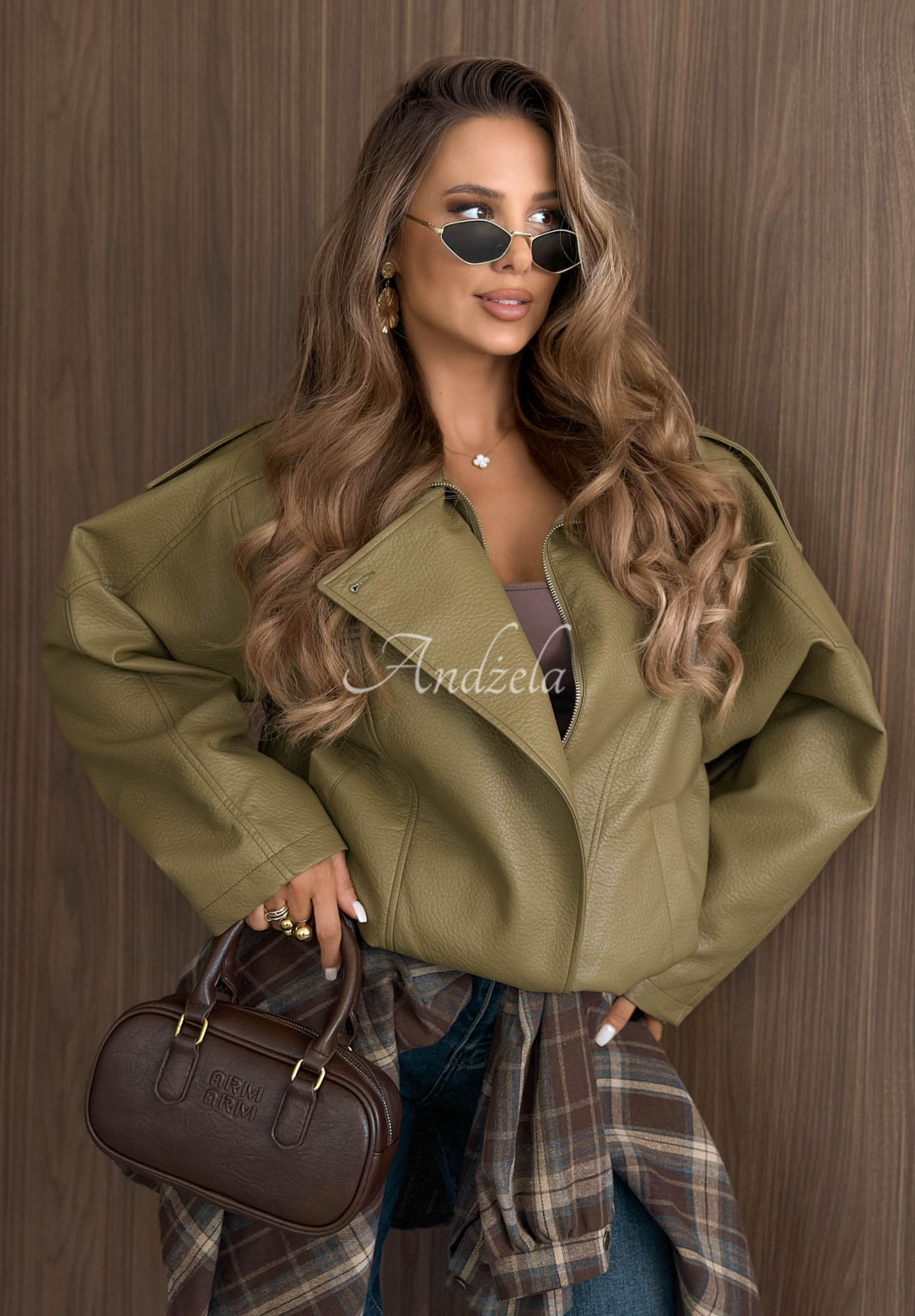 Lederjacke mit Bündchen Amber Mood Olivgrün