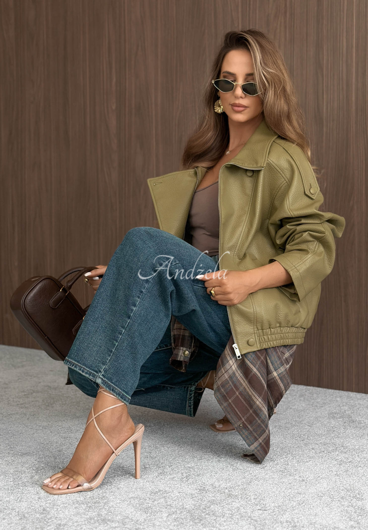 Lederjacke mit Bündchen Amber Mood Olivgrün