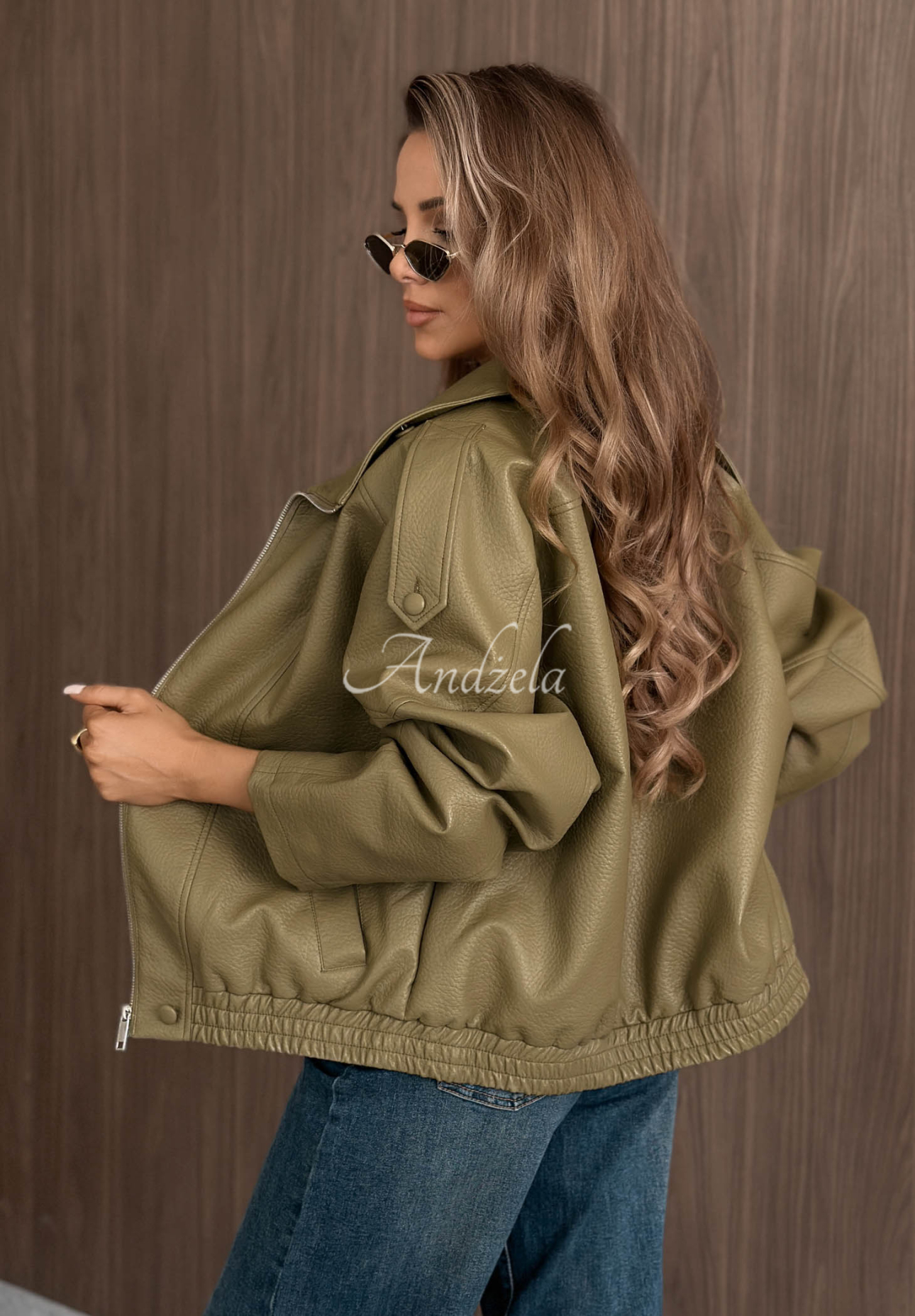 Lederjacke mit Bündchen Amber Mood Olivgrün