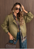 Skórzana  Jacke ze ściągaczem Amber Mood Olivgrün