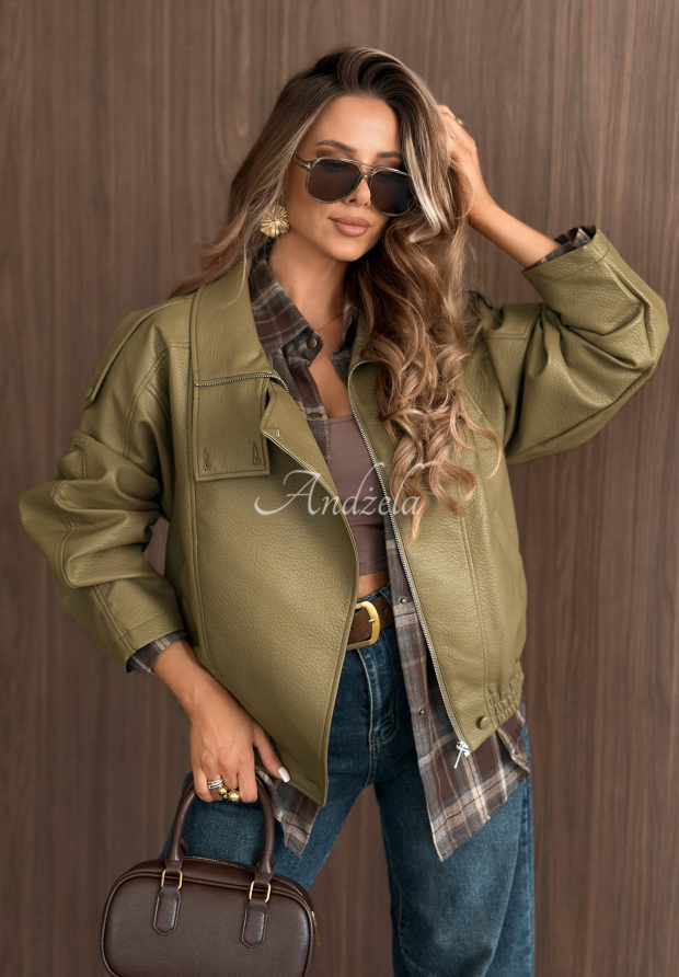 Lederjacke mit B&uuml;ndchen Amber Mood Olivgr&uuml;n