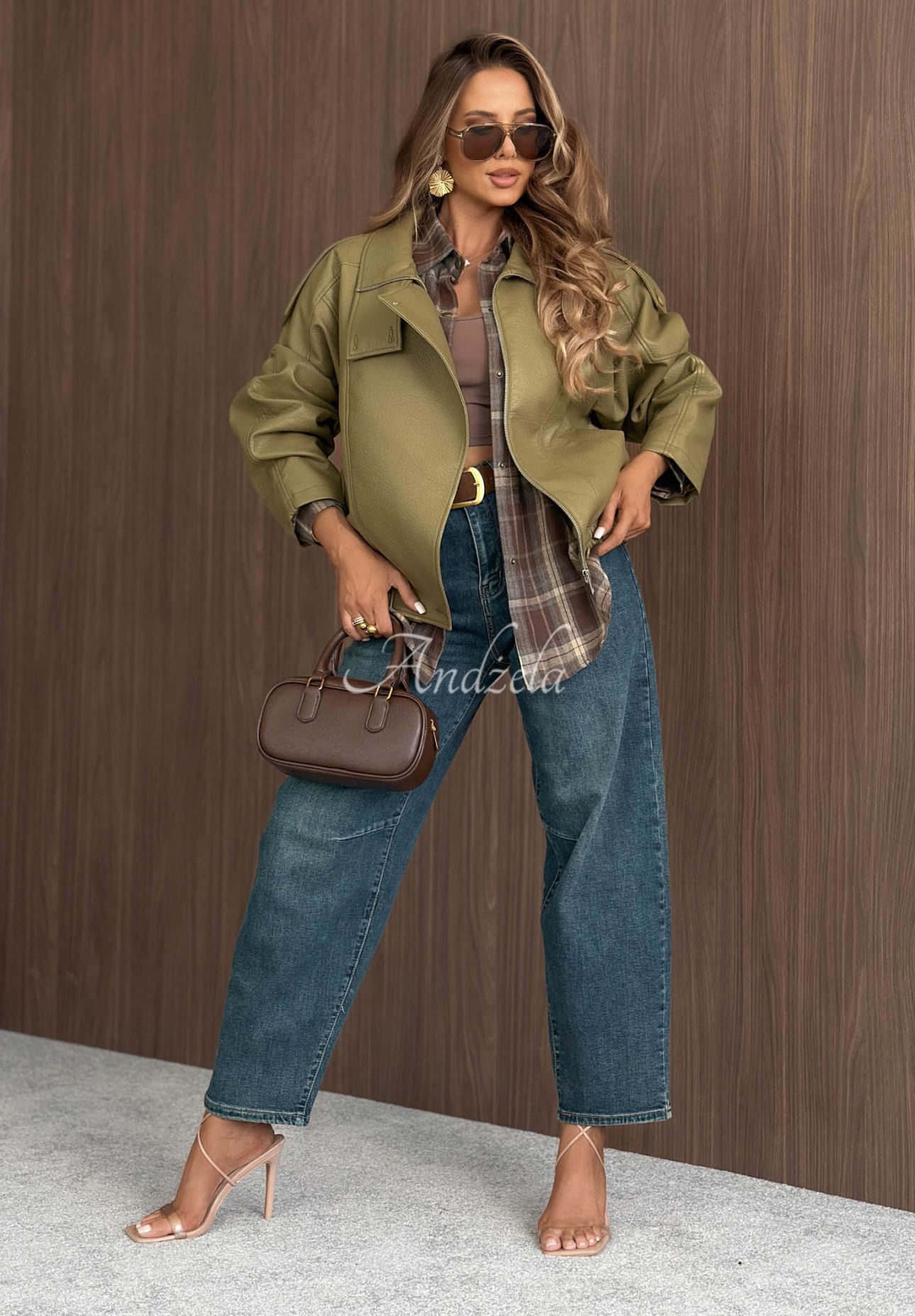 Lederjacke mit Bündchen Amber Mood Olivgrün