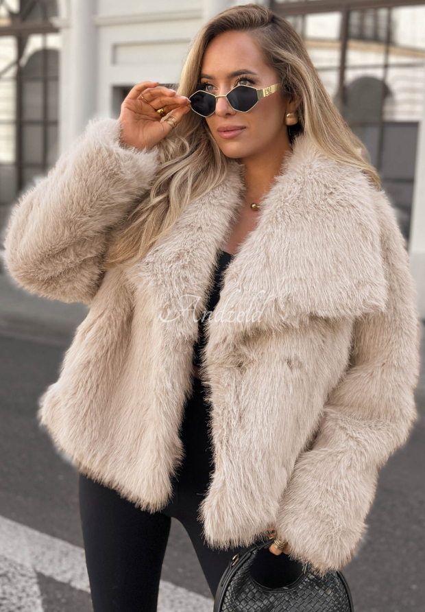Kurzer Pelzmantel mit Kragen Soft October Beige