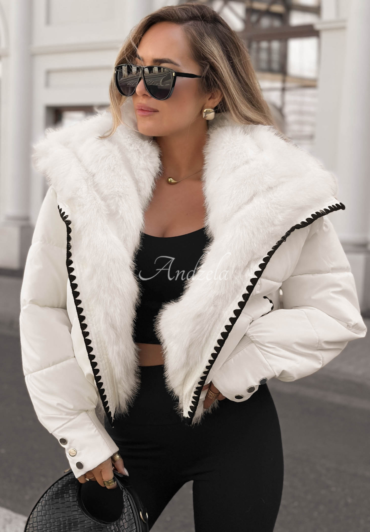 Kurze Steppjacke mit Pelz Alpine Cozy Ecru