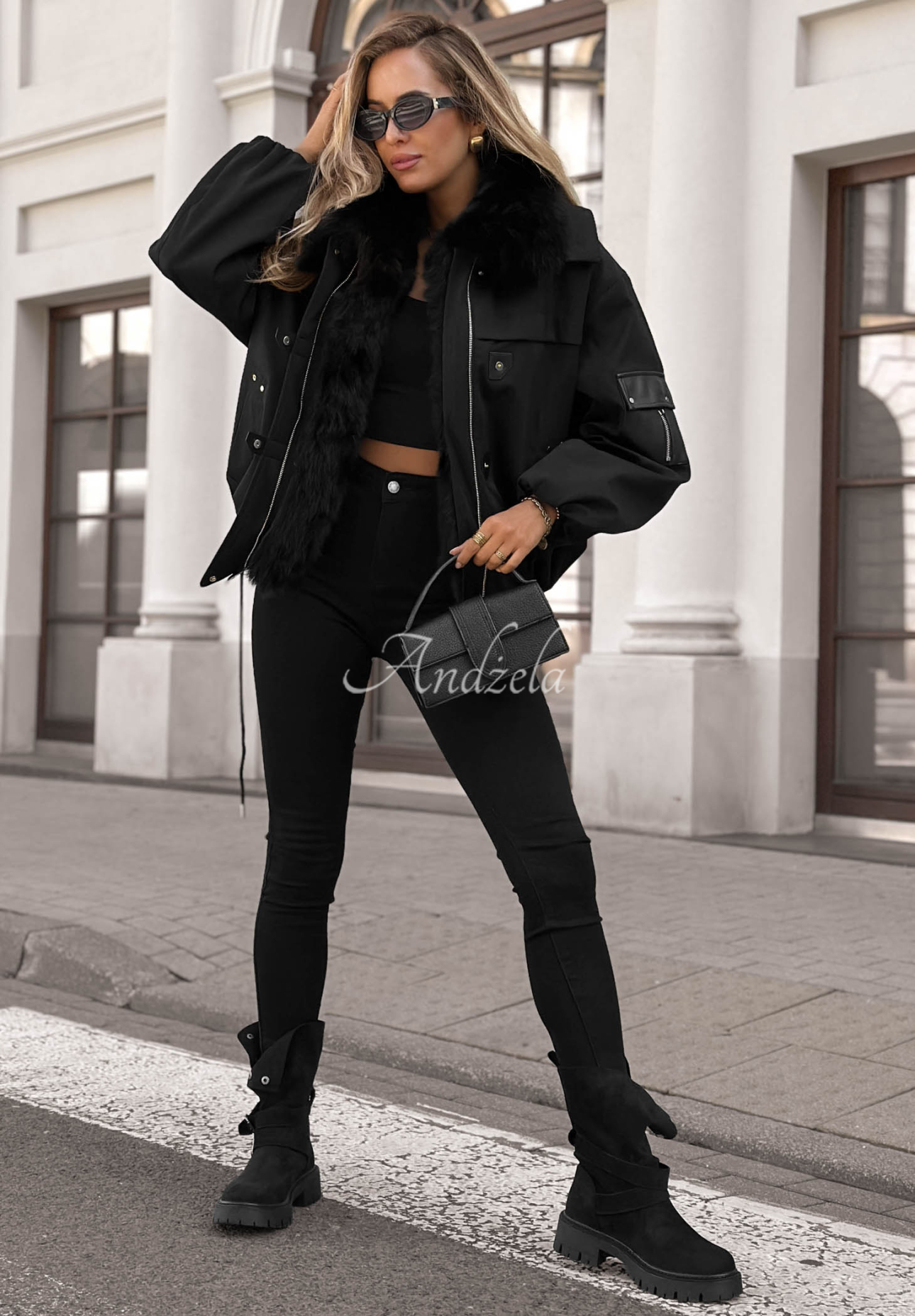Kurzer Parka mit Pelz Cold North Schwarz