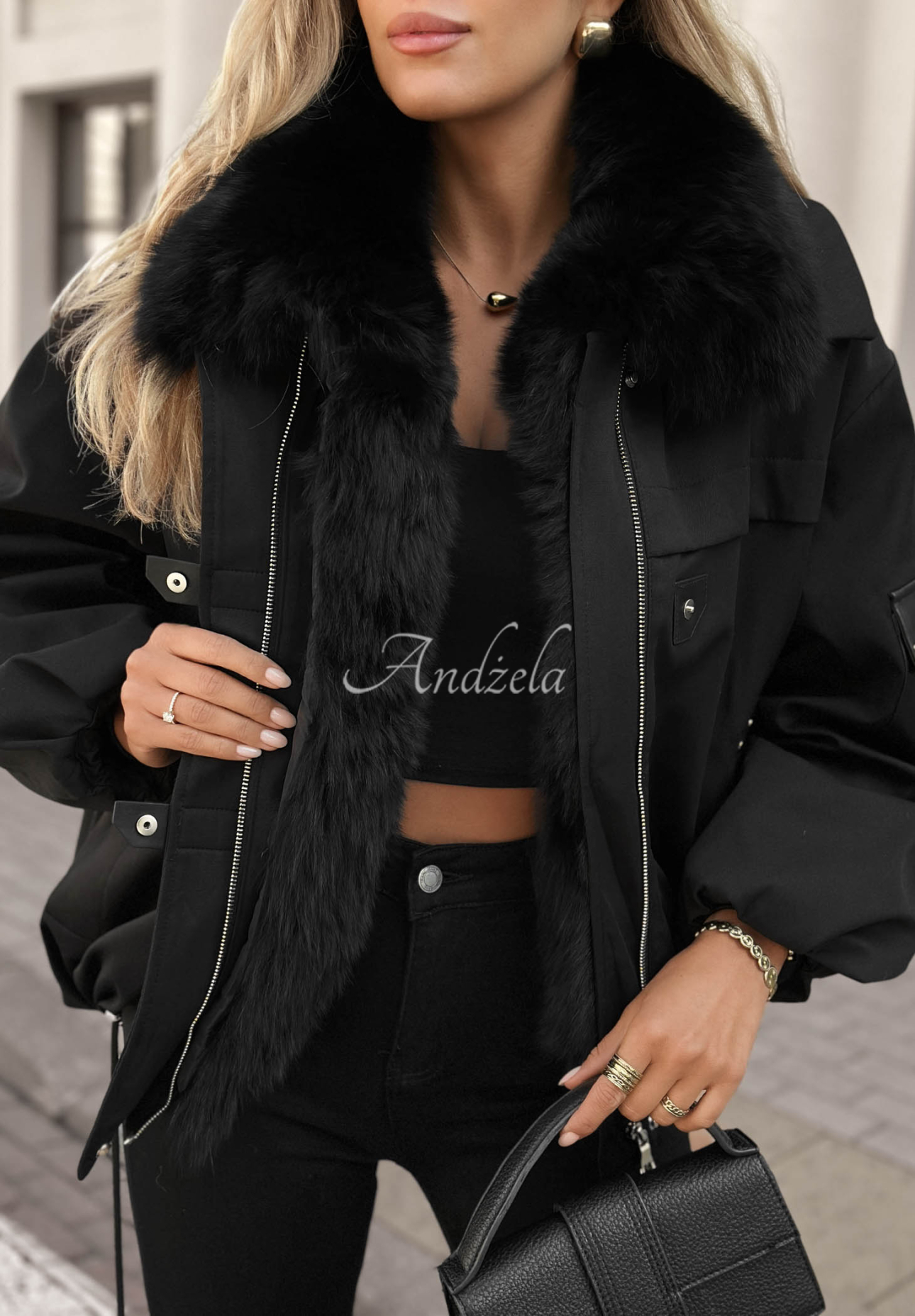 Kurzer Parka mit Pelz Cold North Schwarz