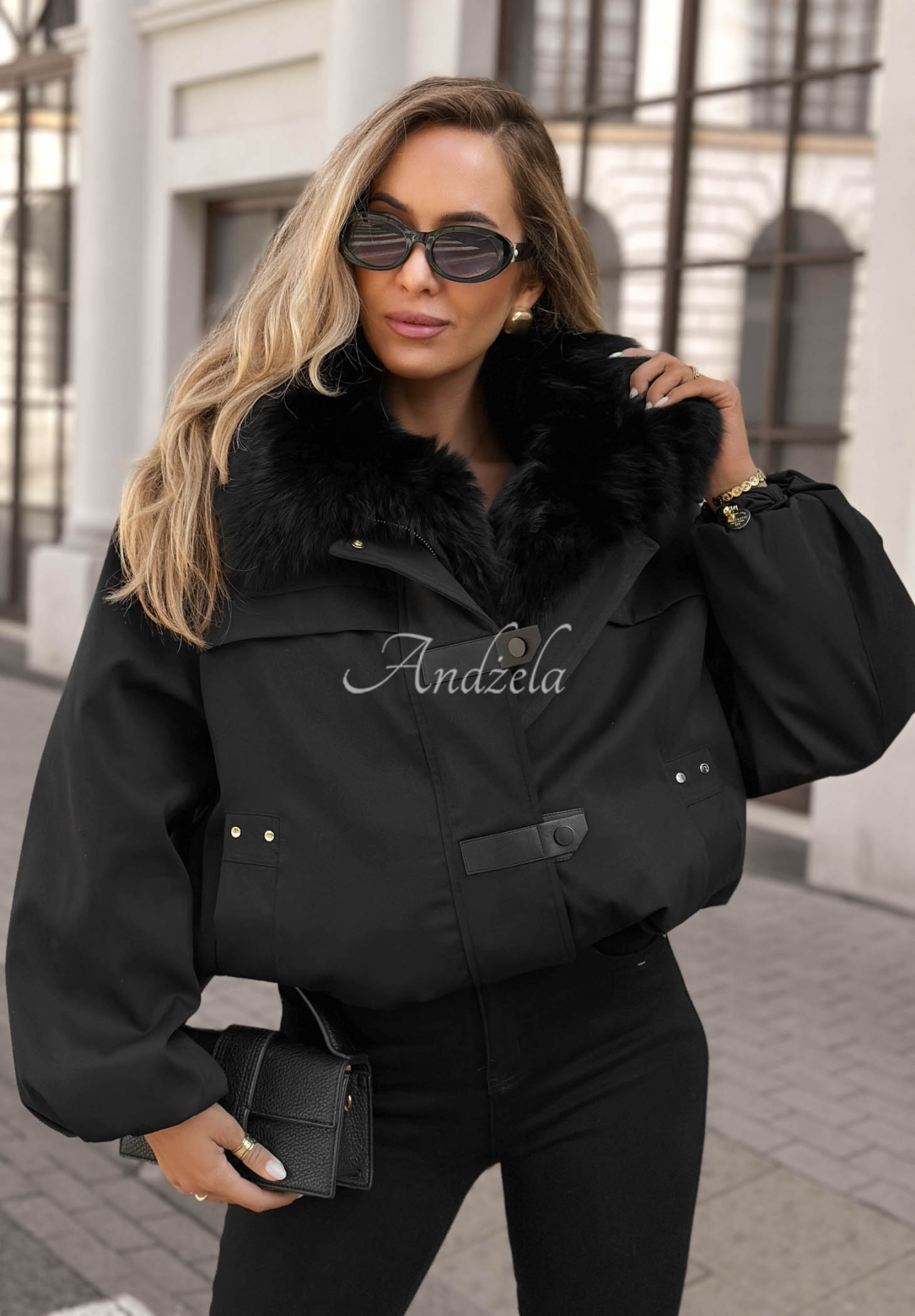 Kurzer Parka mit Pelz Cold North Schwarz