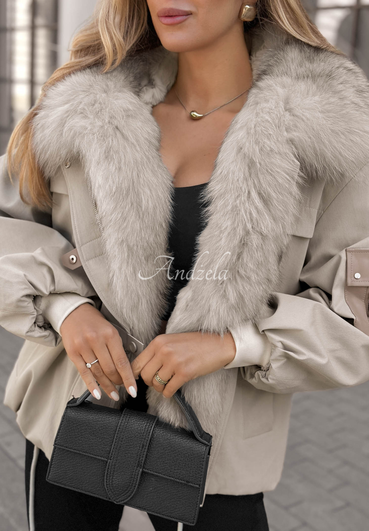 Kurzer Parka mit Pelz Cold North Grau