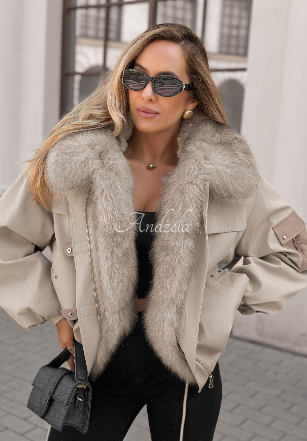 Kurzer Parka mit Pelz Cold North Grau
