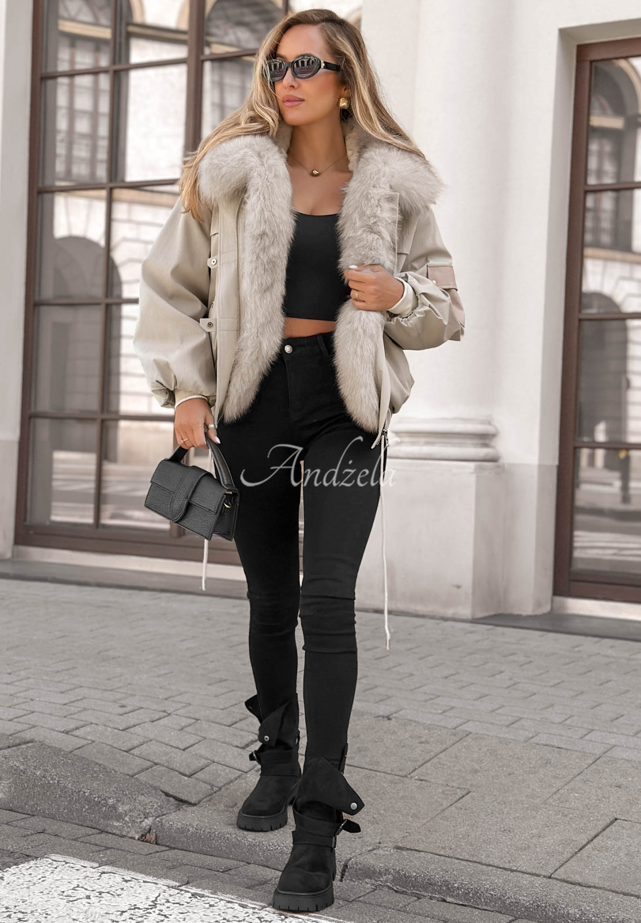 Kurzer Parka mit Pelz Cold North Grau
