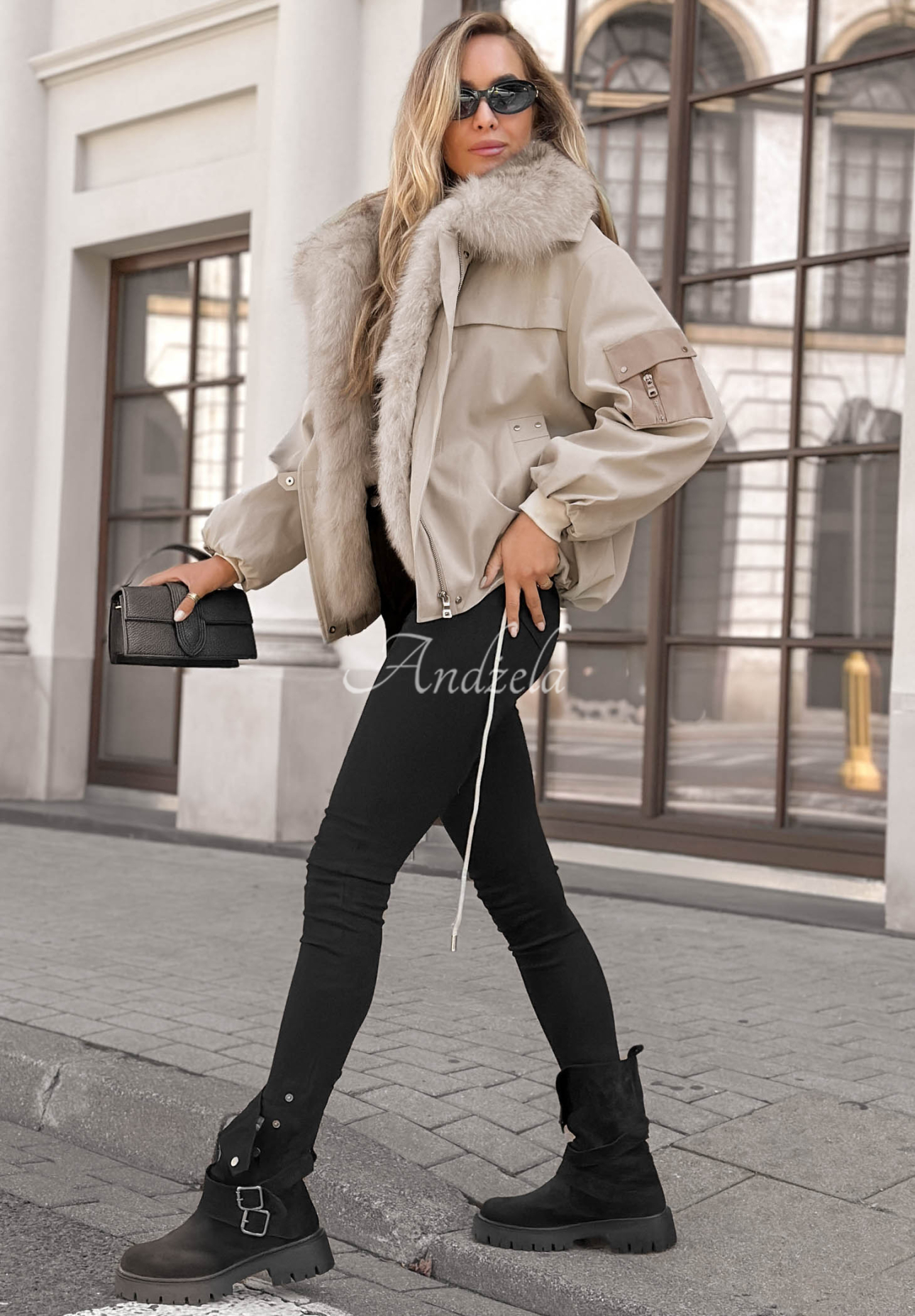 Kurzer Parka mit Pelz Cold North Grau