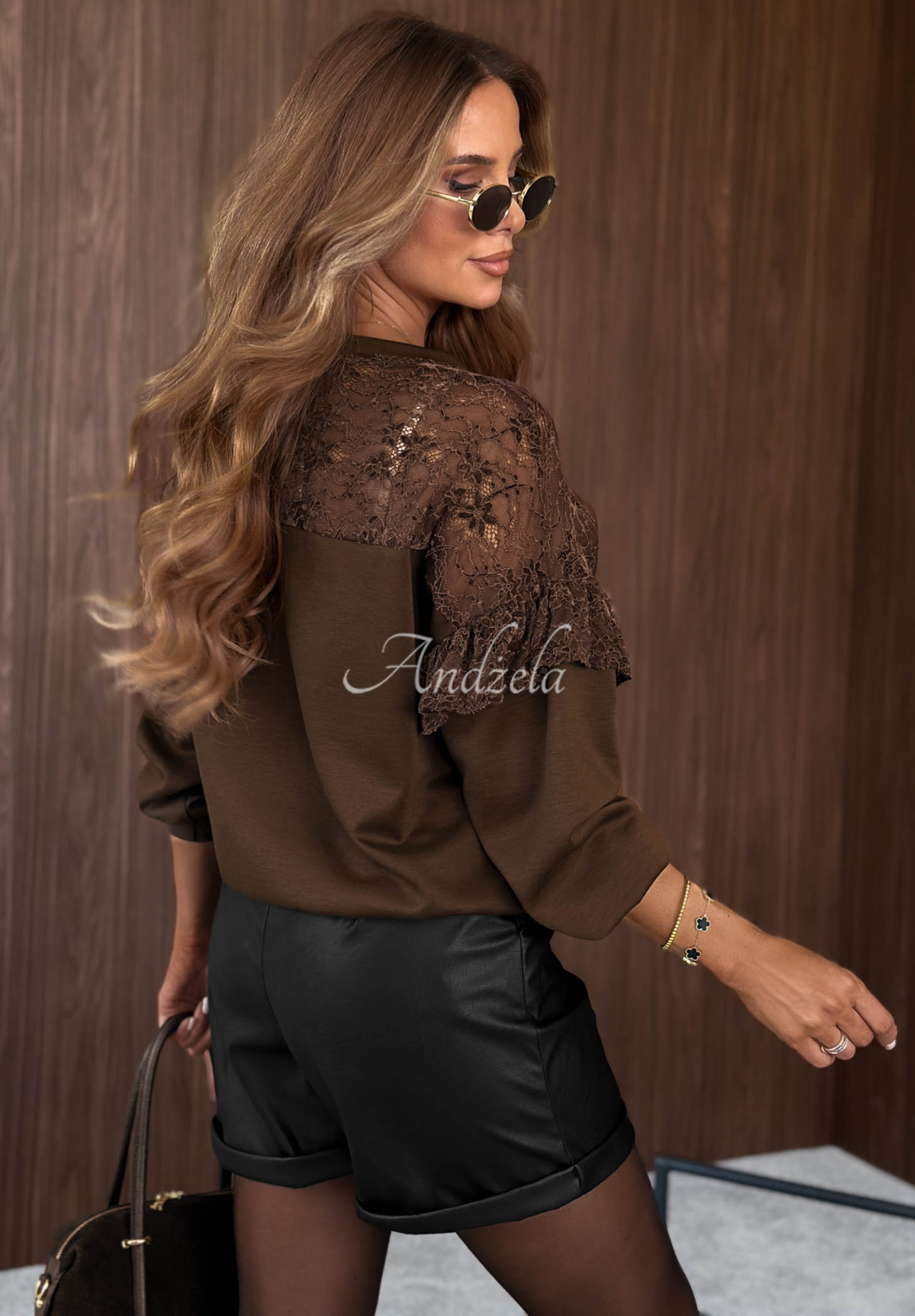 Sweatshirt mit Spitzeneinsätzen Soft Vibes Schokoladenbraun