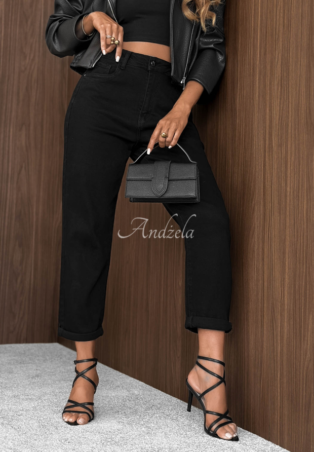 Mom-Jeans mit G&uuml;rtel Soft Fog Schwarz