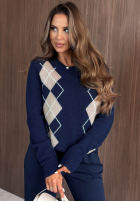 Wełniany Pullover w romby z kaszmirem i wiskozą Soft Ember Ecru