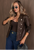 Krótka skórzana Jacke z guzikami Cold Chic Schwarz