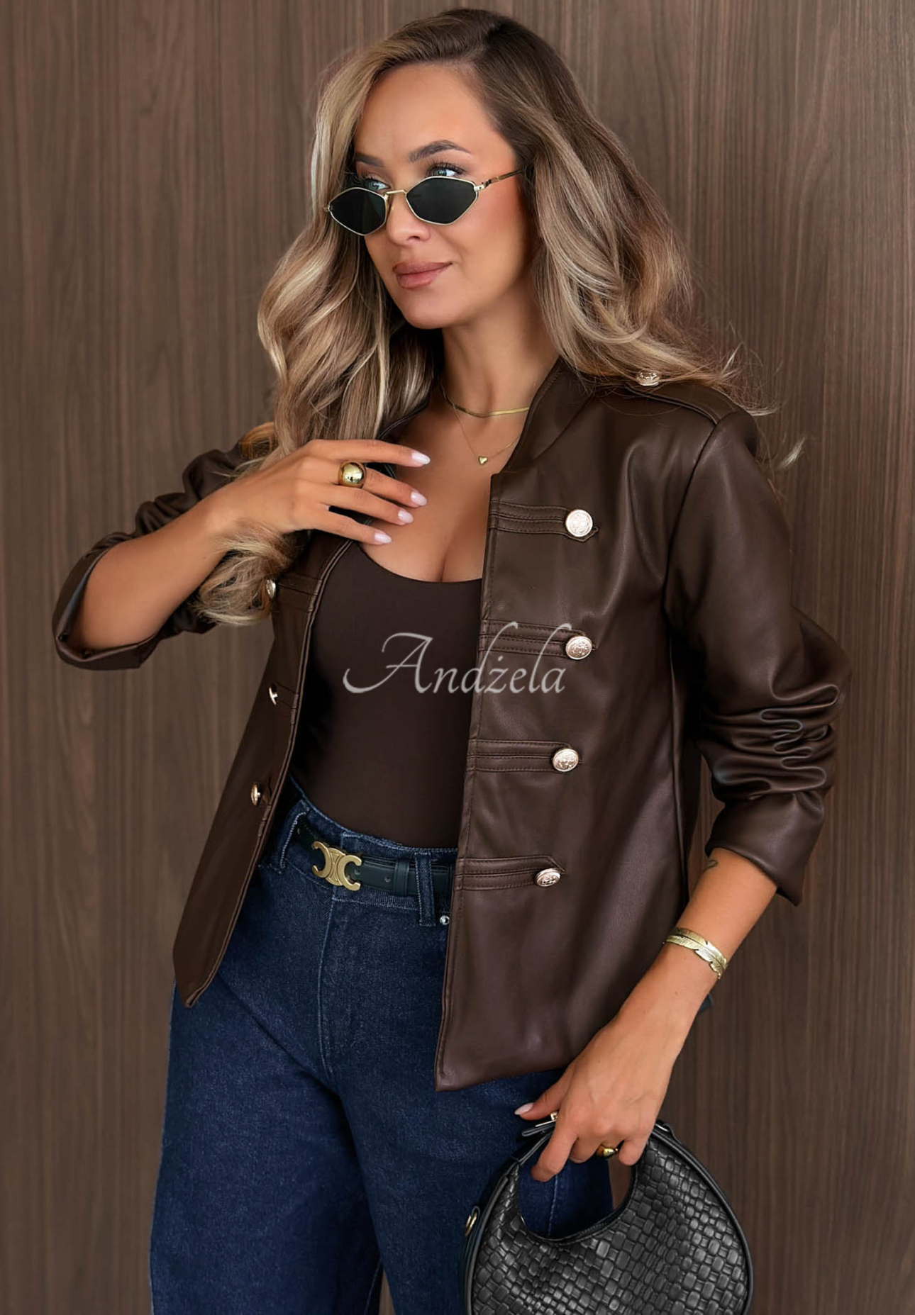 Lederjacke im Napoleon-Stil Cold Chic Schokoladenbraun