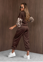 Welurowy Sweat Set z rękawami w kwiaty Flora Cold Mokkafarben